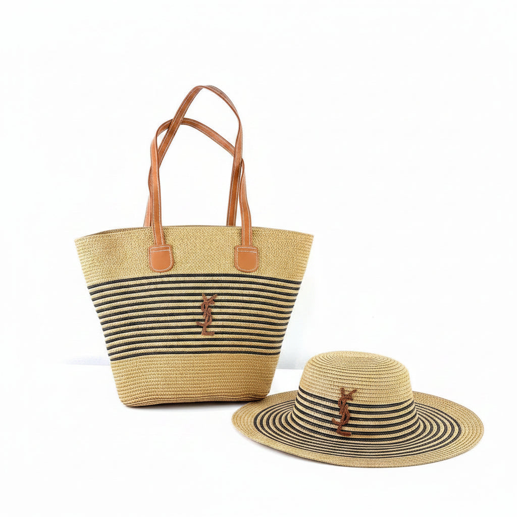 YSL Straw Tote Bag and Matching Sun Hat Set 👒✨