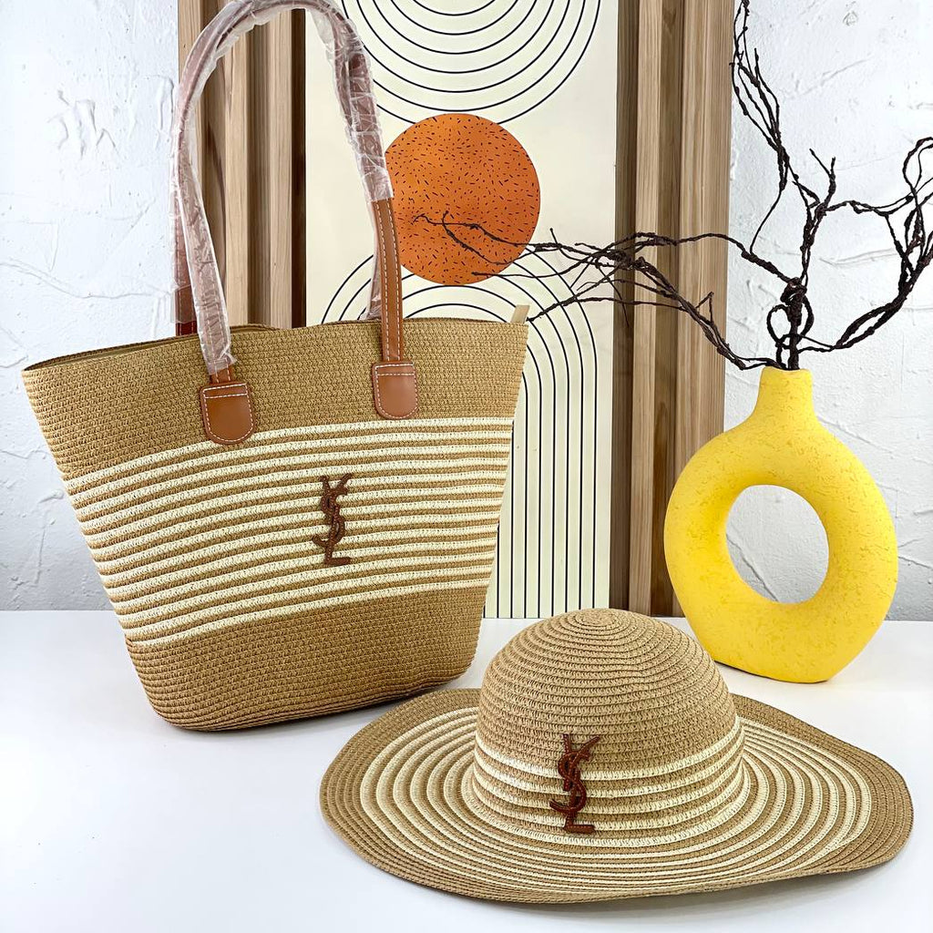 YSL Straw Tote Bag and Matching Sun Hat Set 👒✨