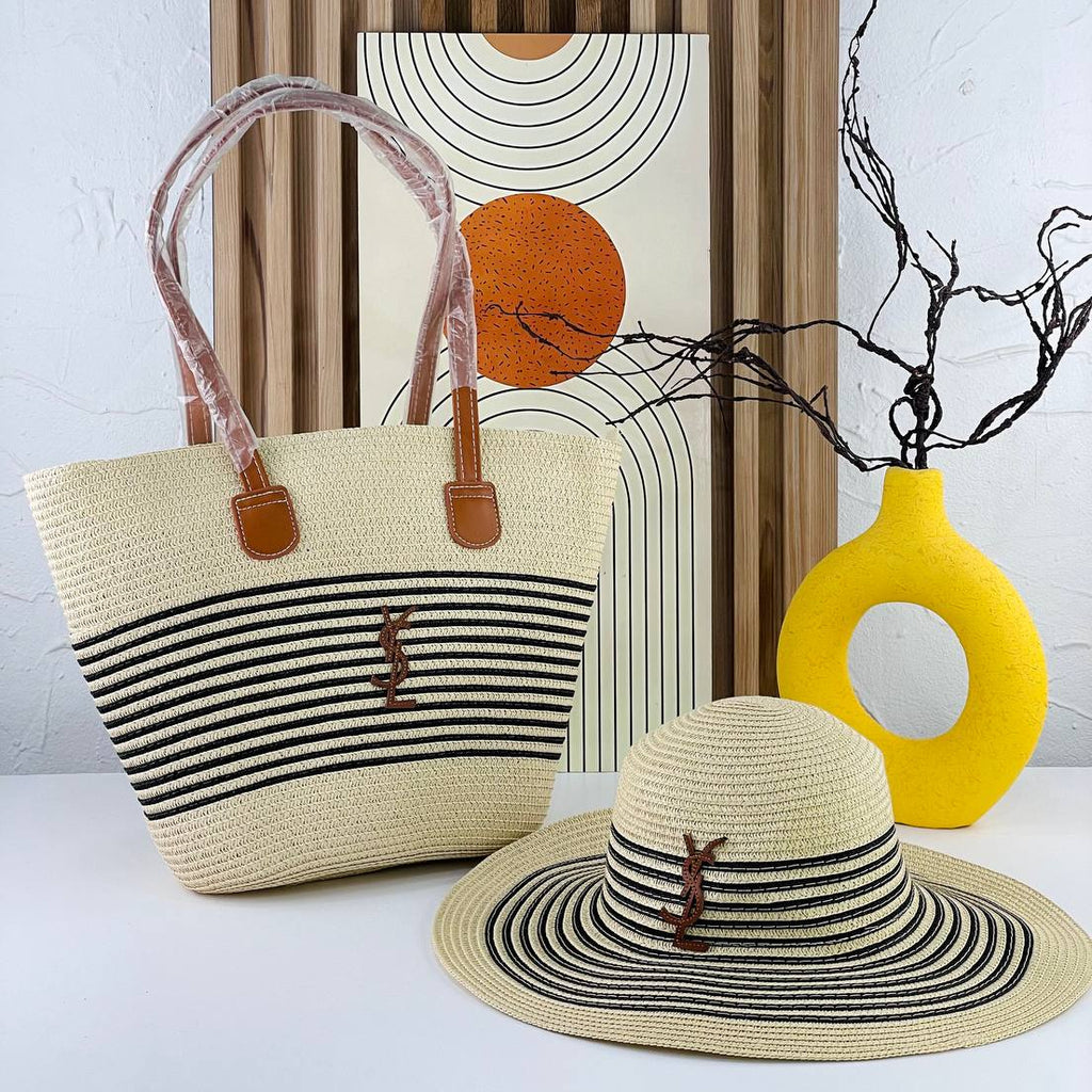YSL Straw Tote Bag and Matching Sun Hat Set 👒✨