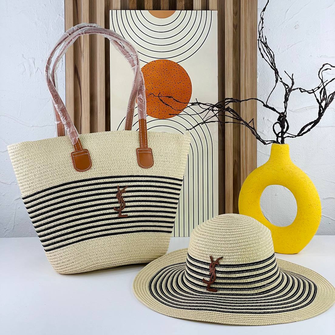 YSL Straw Tote Bag and Matching Sun Hat Set 👒✨