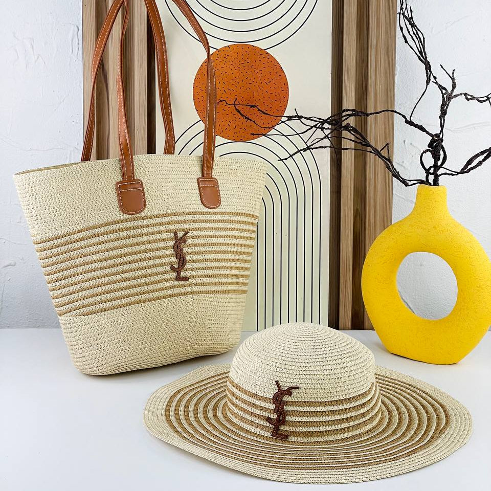 YSL Straw Tote Bag and Matching Sun Hat Set 👒✨
