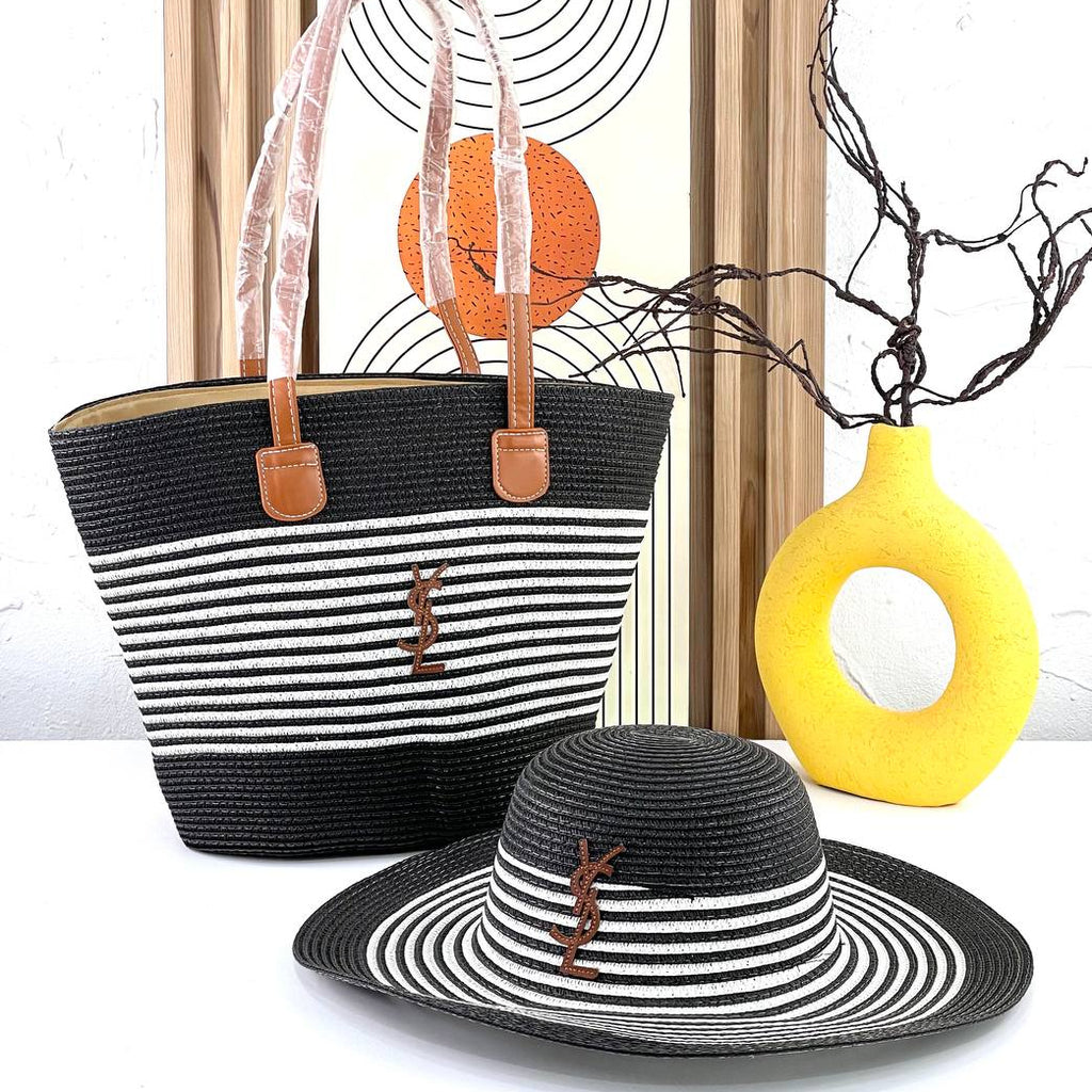 YSL Straw Tote Bag and Matching Sun Hat Set 👒✨