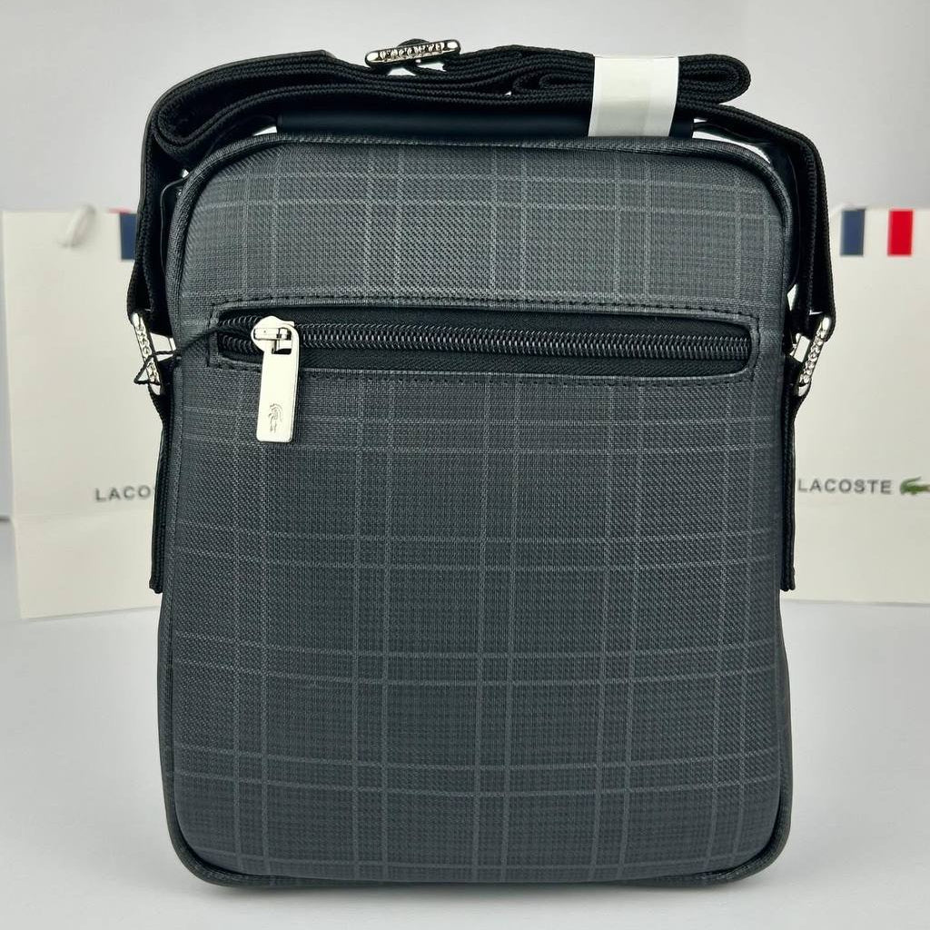 Lacoste Plaid Crossbody Bag in Dark Grey and Blue 🐊💼