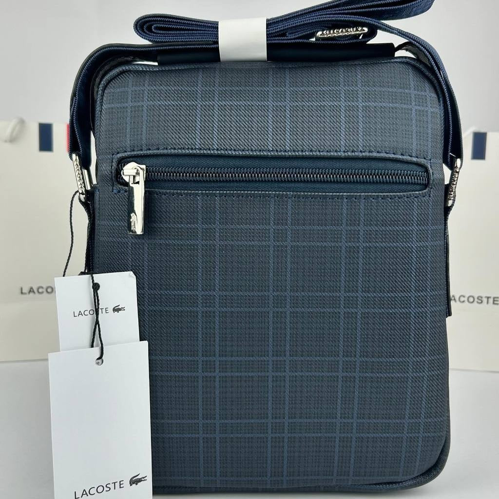 Lacoste Plaid Crossbody Bag in Dark Grey and Blue 🐊💼