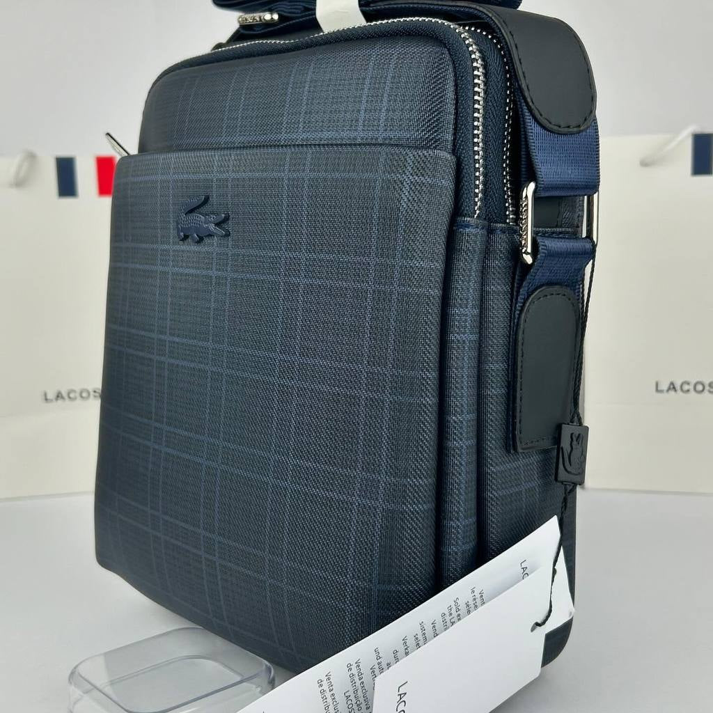 Lacoste Plaid Crossbody Bag in Dark Grey and Blue 🐊💼