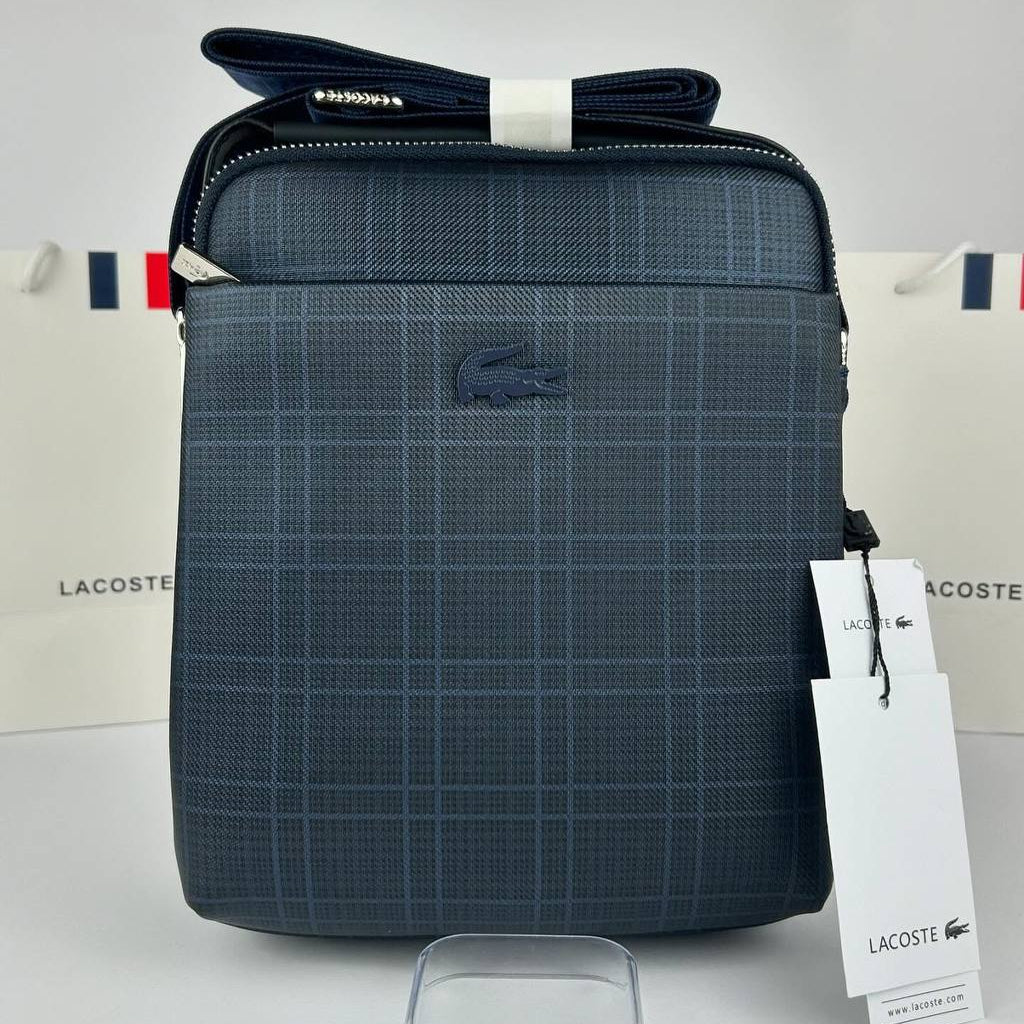 Lacoste Plaid Crossbody Bag in Dark Grey and Blue 🐊💼