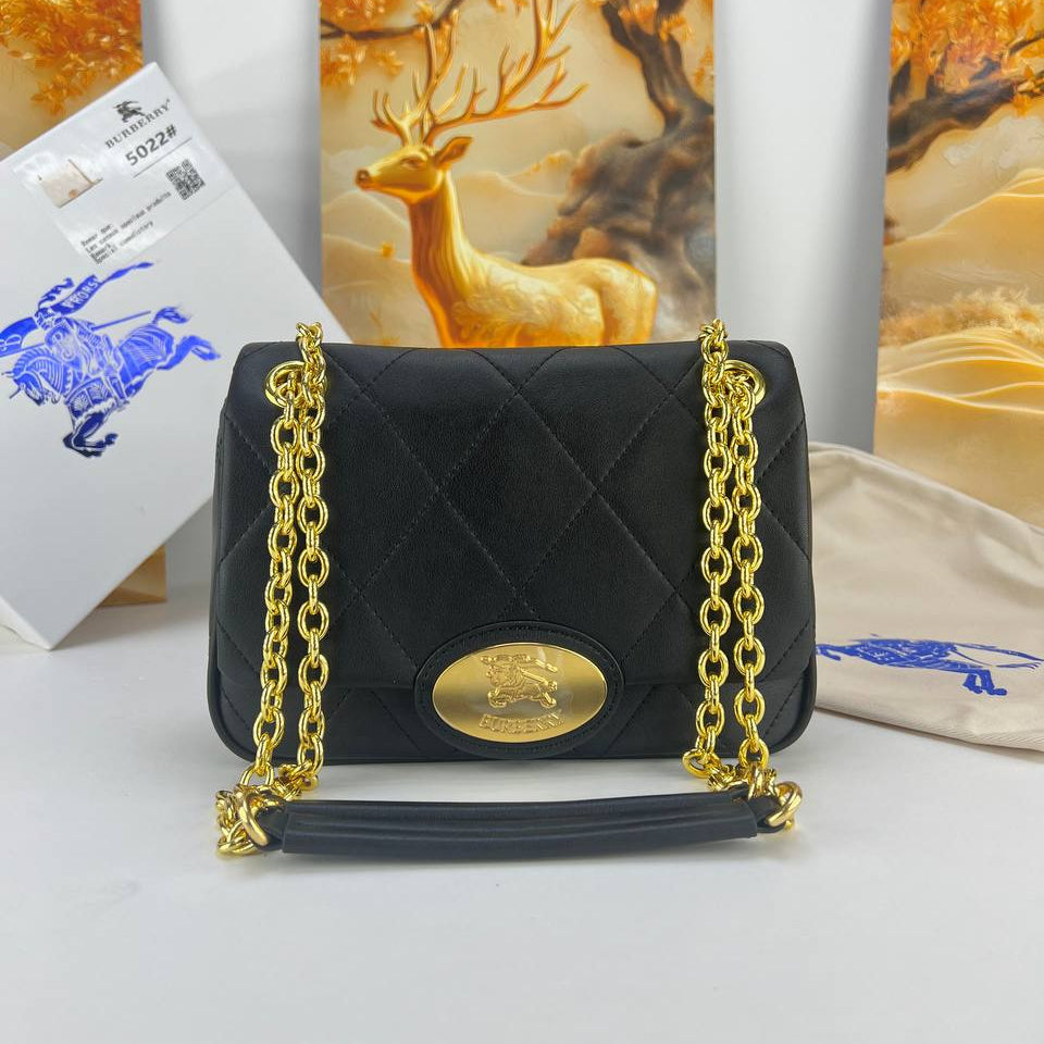 Burberry Quilted Chain Handbag with Gold Logo Emblem ✨👜