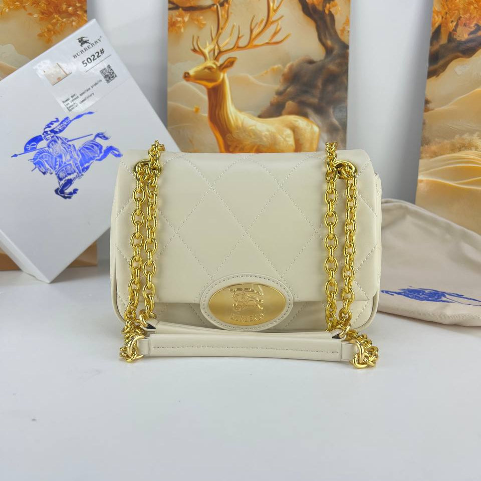 Burberry Quilted Chain Handbag with Gold Logo Emblem ✨👜