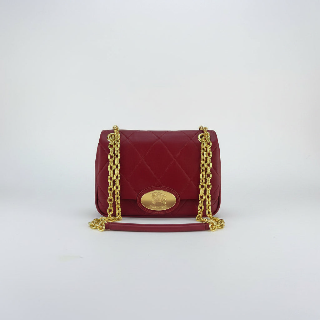 Burberry Quilted Chain Handbag with Gold Logo Emblem ✨👜