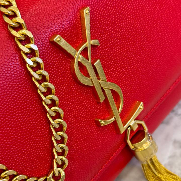 Y.S.L Red Chain Tassel Bag with Gold-Tone Hardware ❤️✨