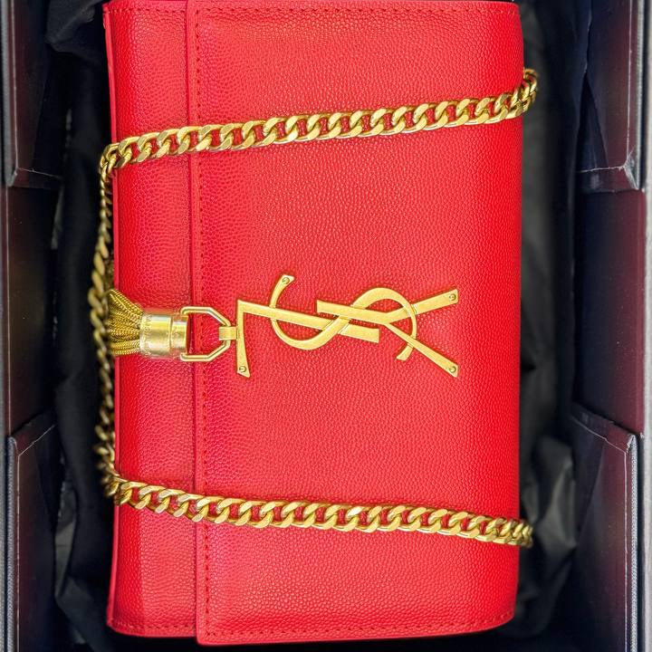 Y.S.L Red Chain Tassel Bag with Gold-Tone Hardware ❤️✨