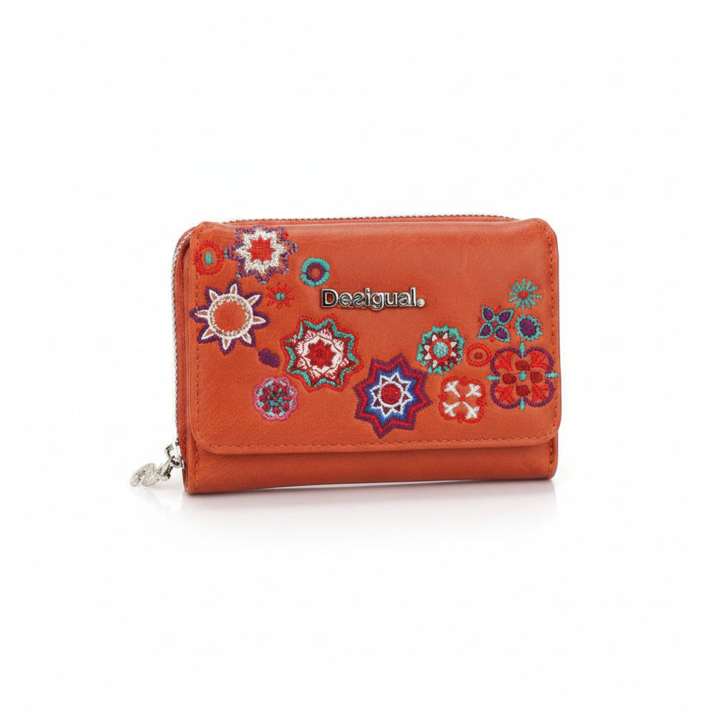 Desigual Bols Always Rotterdam Floral Embroidered Orange Wallet 🧡🌸