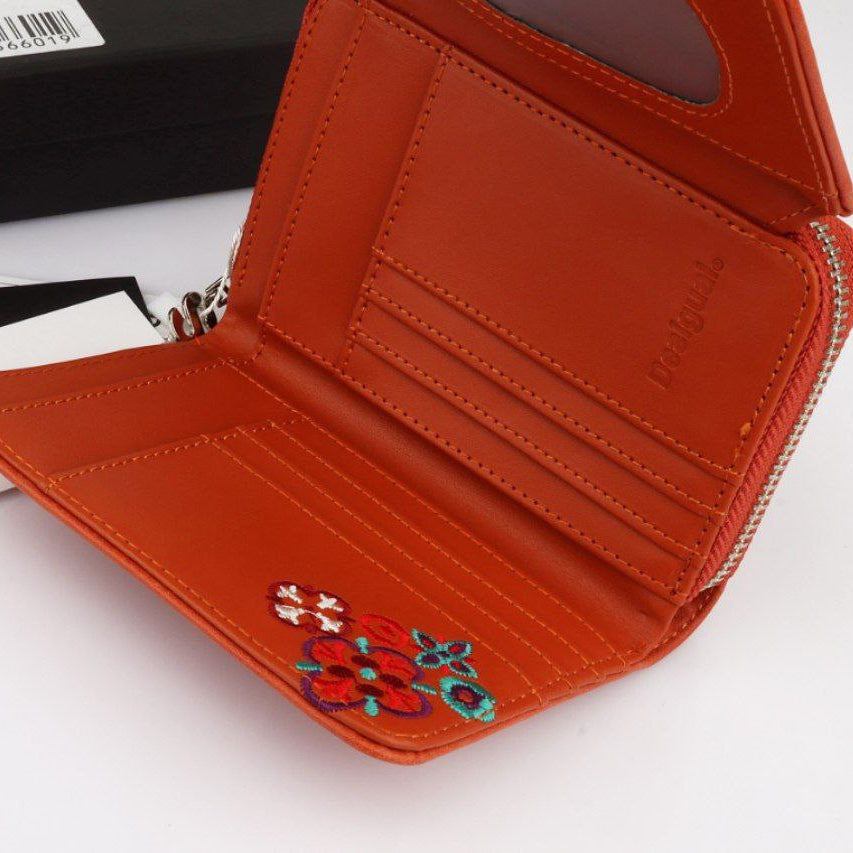 Desigual Bols Always Rotterdam Floral Embroidered Orange Wallet 🧡🌸