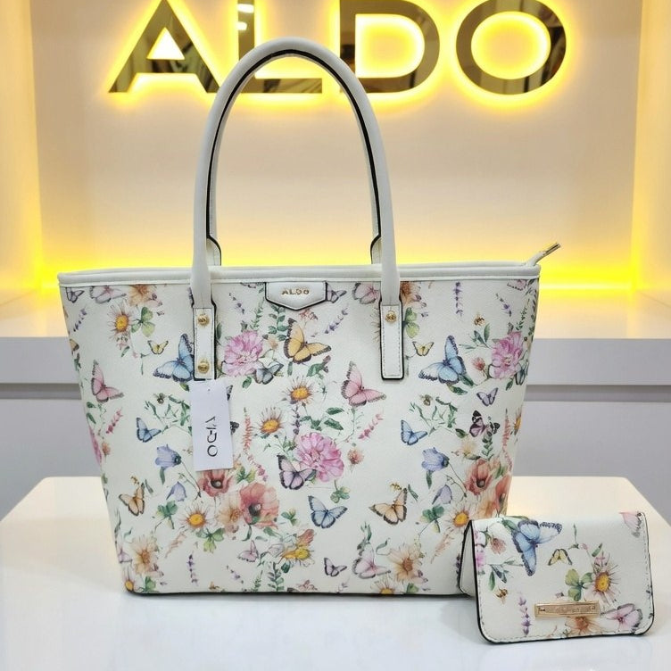 Aldo Floral Butterfly Tote Bag with Matching Card Wallet 🦋🌸