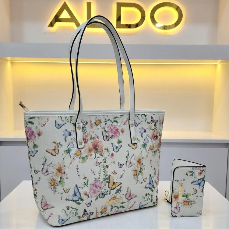 Aldo Floral Butterfly Tote Bag with Matching Card Wallet 🦋🌸
