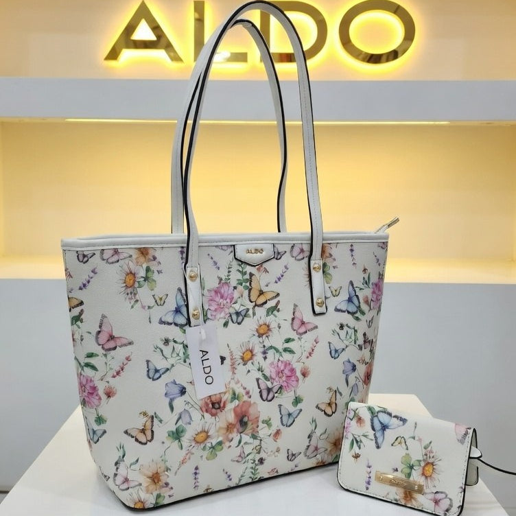 Aldo Floral Butterfly Tote Bag with Matching Card Wallet 🦋🌸