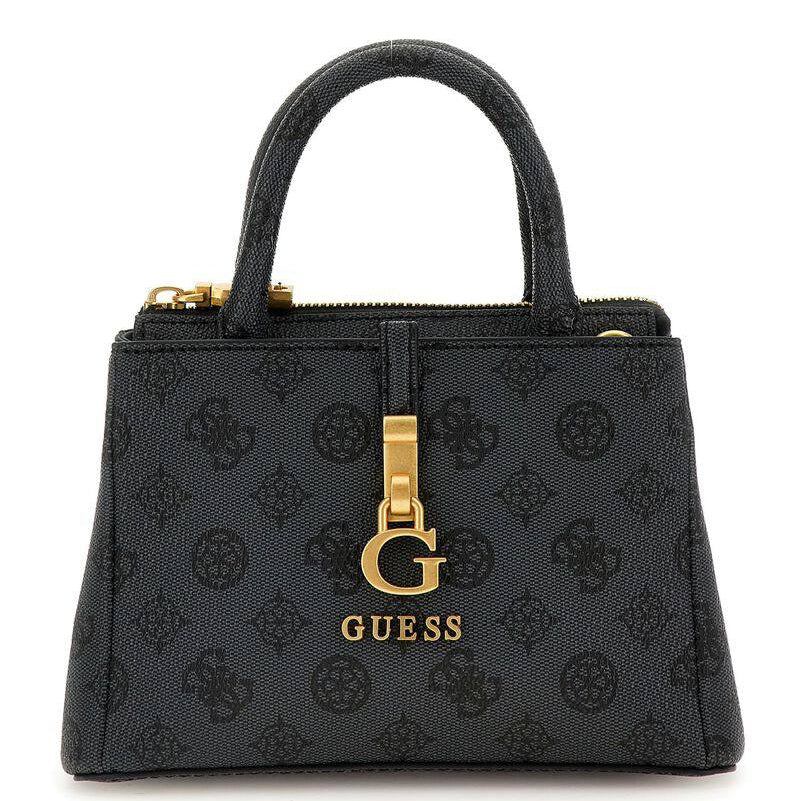 Guess Black Logo Print Mini Satchel with Gold Tone Hardware 👜✨