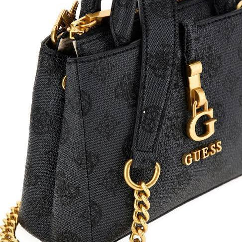 Guess Black Logo Print Mini Satchel with Gold Tone Hardware 👜✨