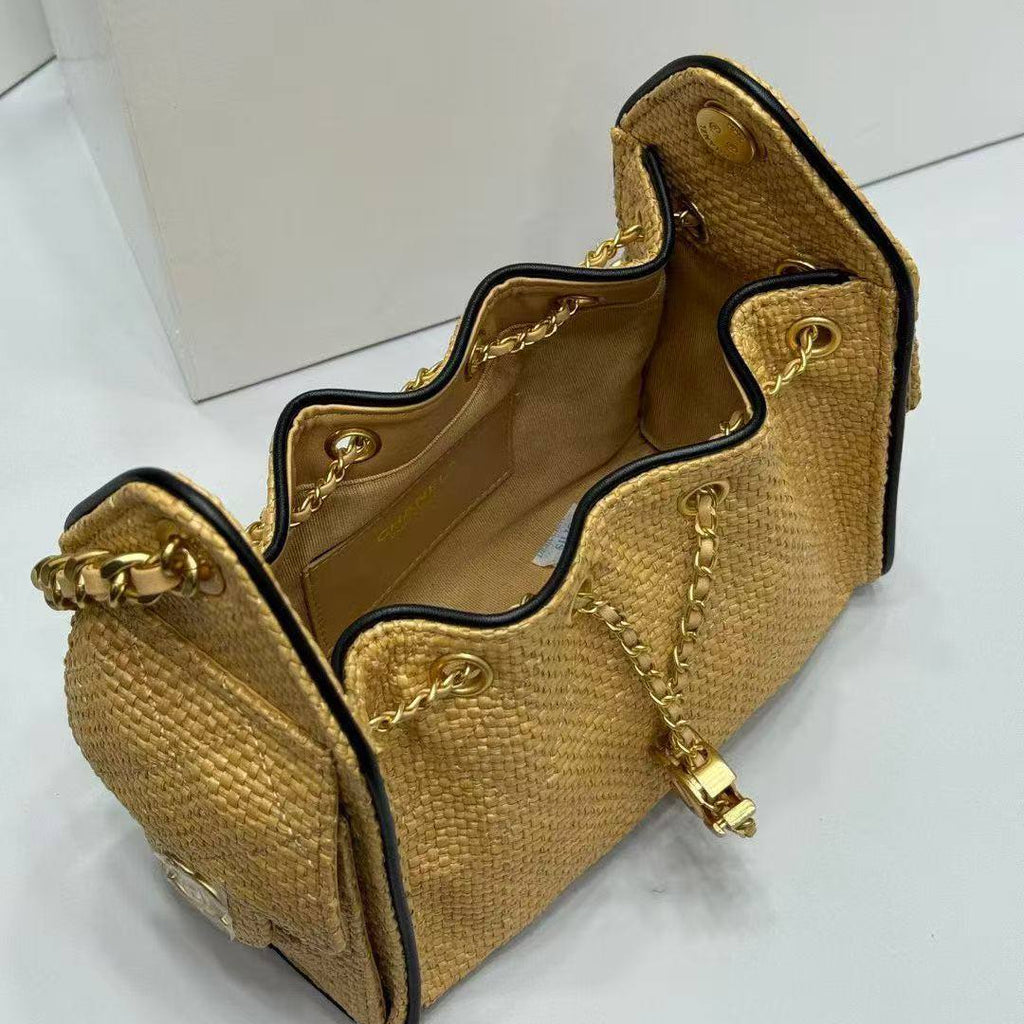 Chanel Woven Straw Bucket Bag with Gold-Tone Chain Details 👜✨