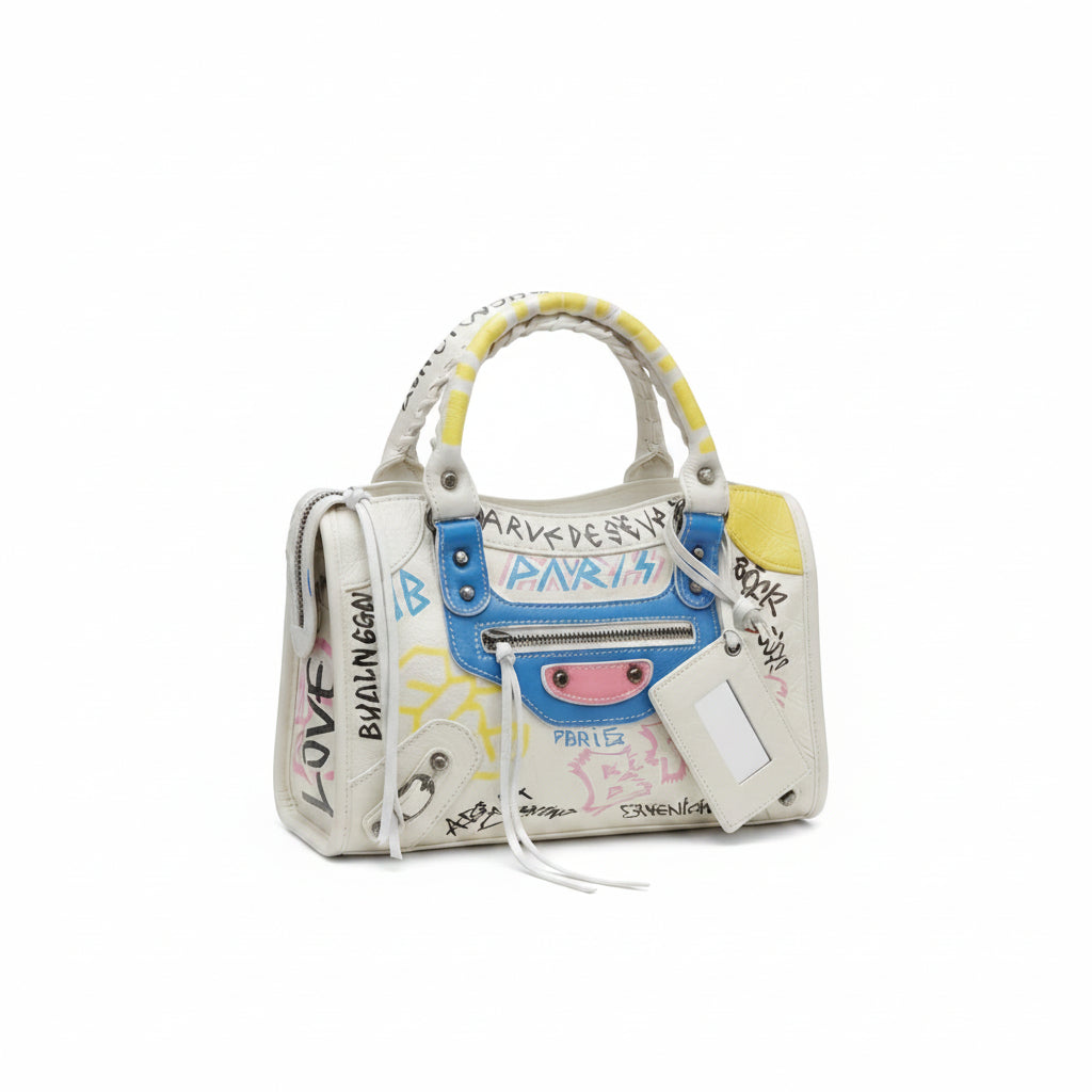 Balenciaga Graffiti Mirror Bag in Shiny White Leather 🎨👜✨