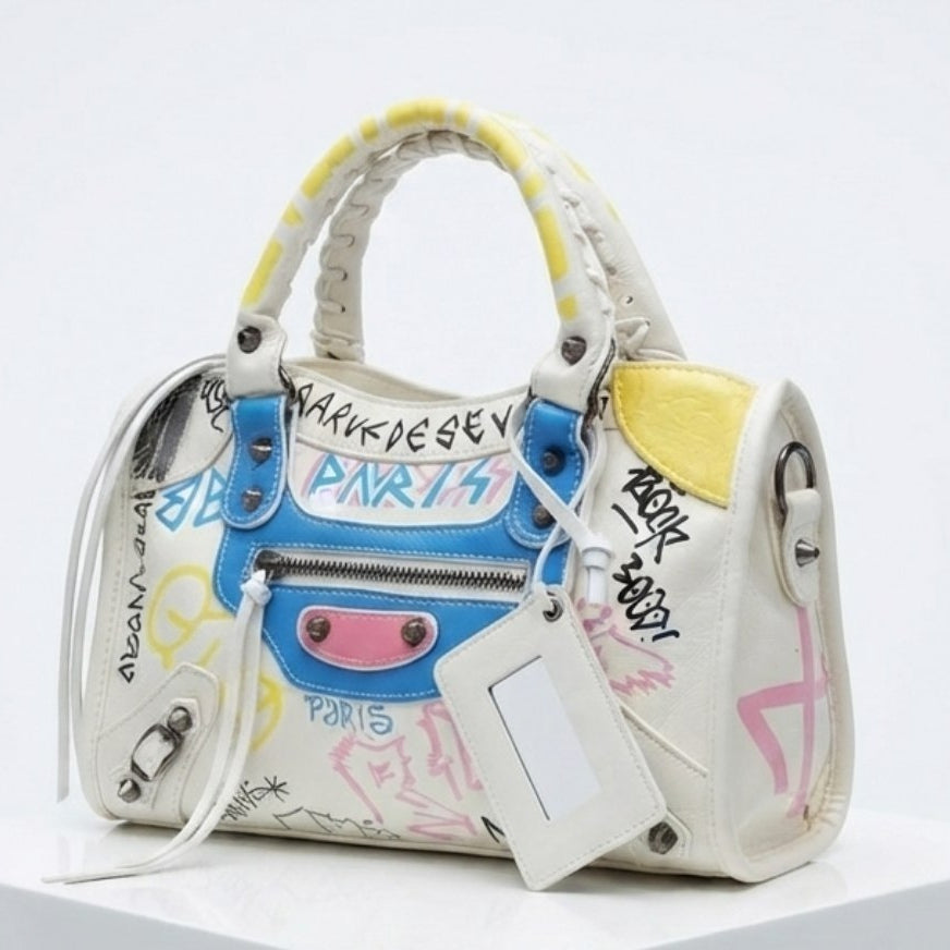 Balenciaga Graffiti Mirror Bag in Shiny White Leather 🎨👜✨