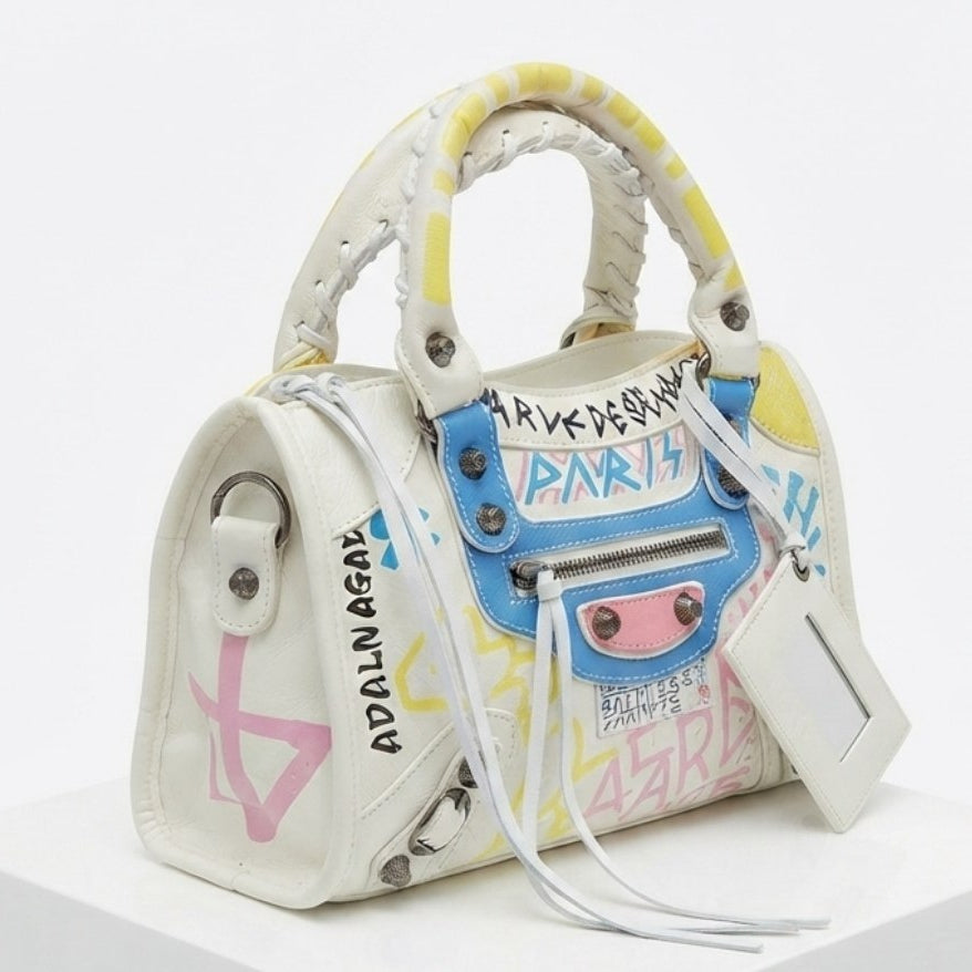 Balenciaga Graffiti Mirror Bag in Shiny White Leather 🎨👜✨