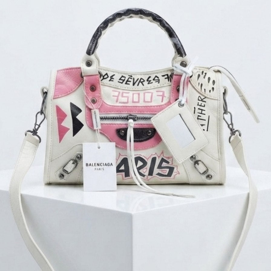 Balenciaga Graffiti Mirror Bag in Shiny White Leather 🎨👜✨