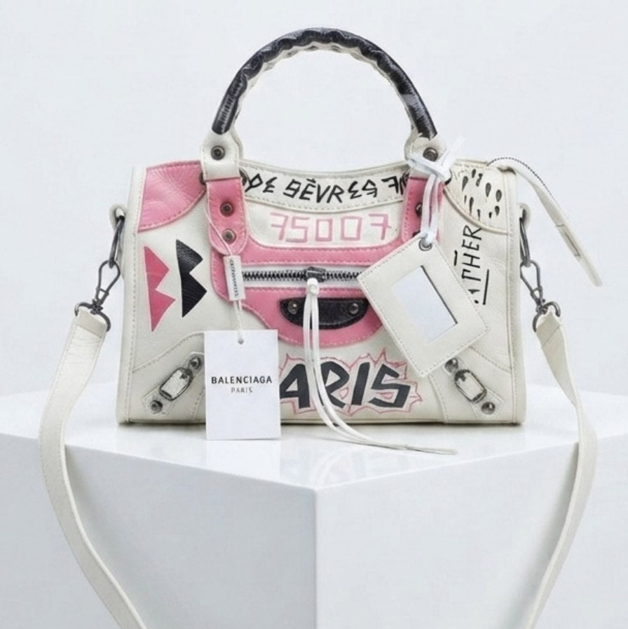 Balenciaga Graffiti Mirror Bag in Shiny White Leather 🎨👜✨