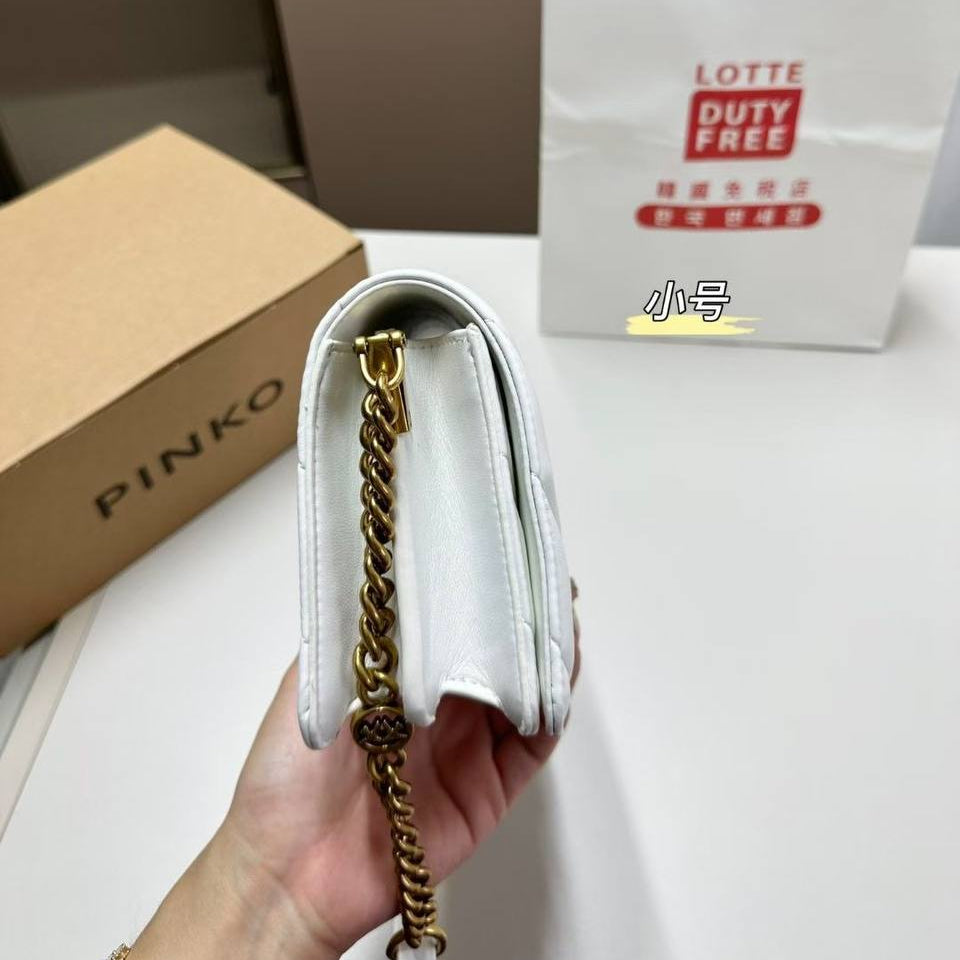 Pinko Quilted Leather Shoulder Bag with Gold Tone Bird Logo