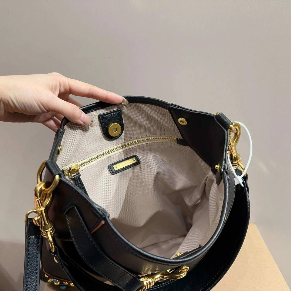 Miu Miu Black Shoulder Bag with Gold Studs and Turquoise Accents