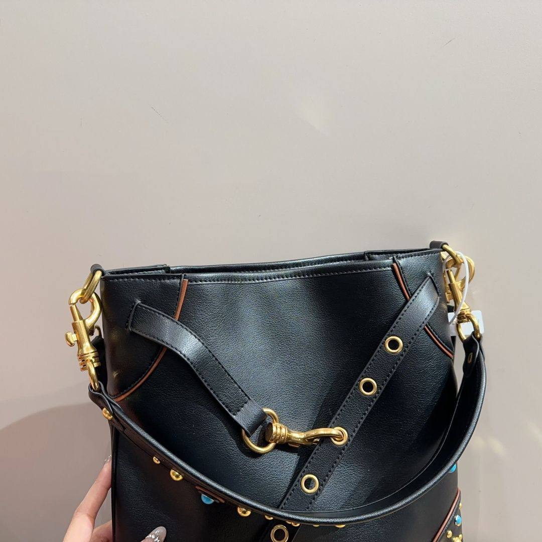 Miu Miu Black Shoulder Bag with Gold Studs and Turquoise Accents