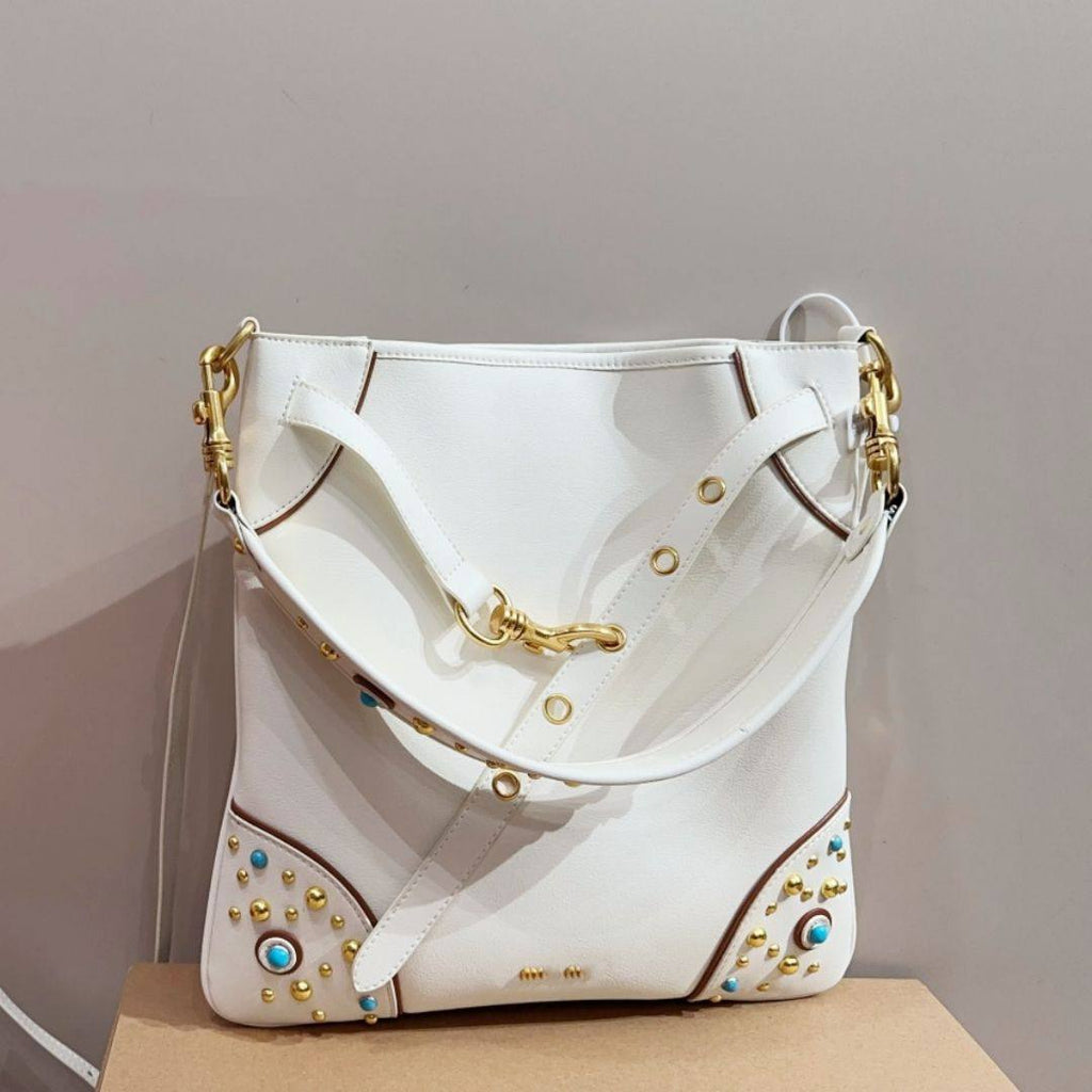 Miu Miu Black Shoulder Bag with Gold Studs and Turquoise Accents