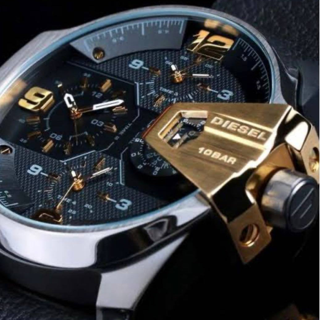 Diesel DZ7377 Bold Black and Gold Leather Chronograph Watch