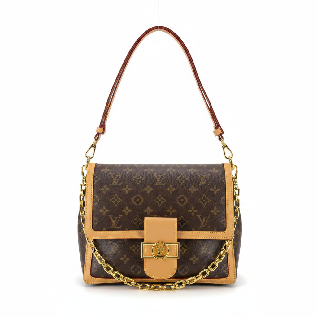 Louis Vuitton Monogram Leather Shoulder Bag with Gold Chain