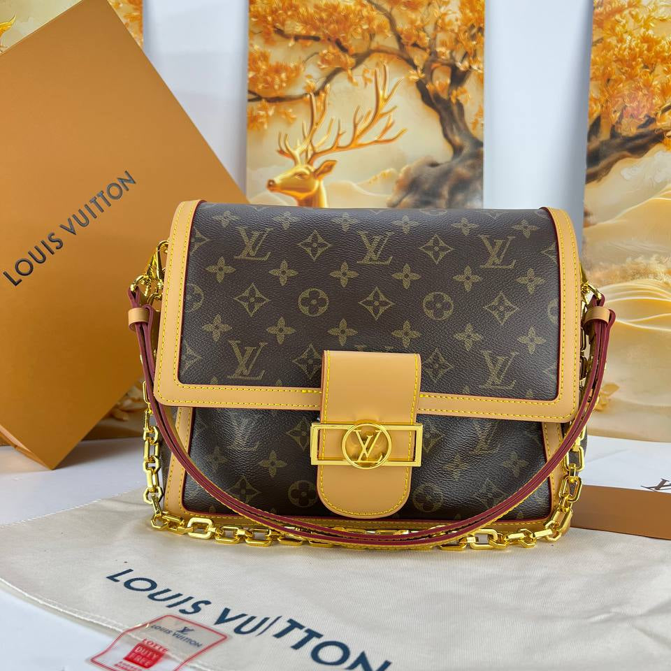 Louis Vuitton Monogram Leather Shoulder Bag with Gold Chain