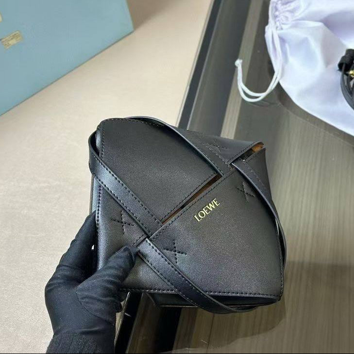 Loewe Small Leather Structured Bucket Bag in Black