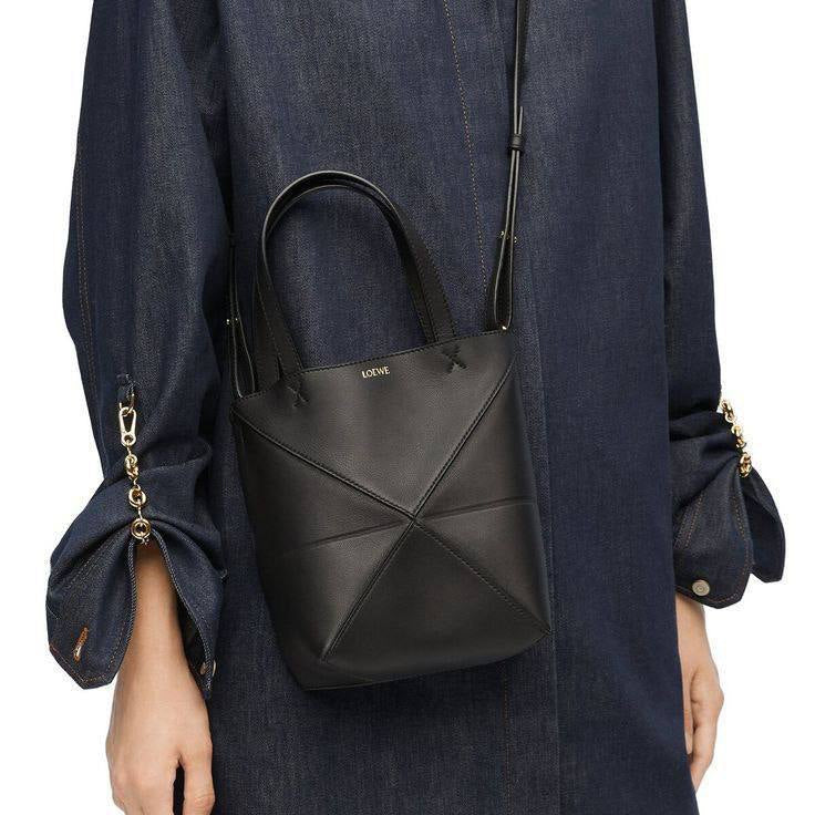 Loewe Small Leather Structured Bucket Bag in Black
