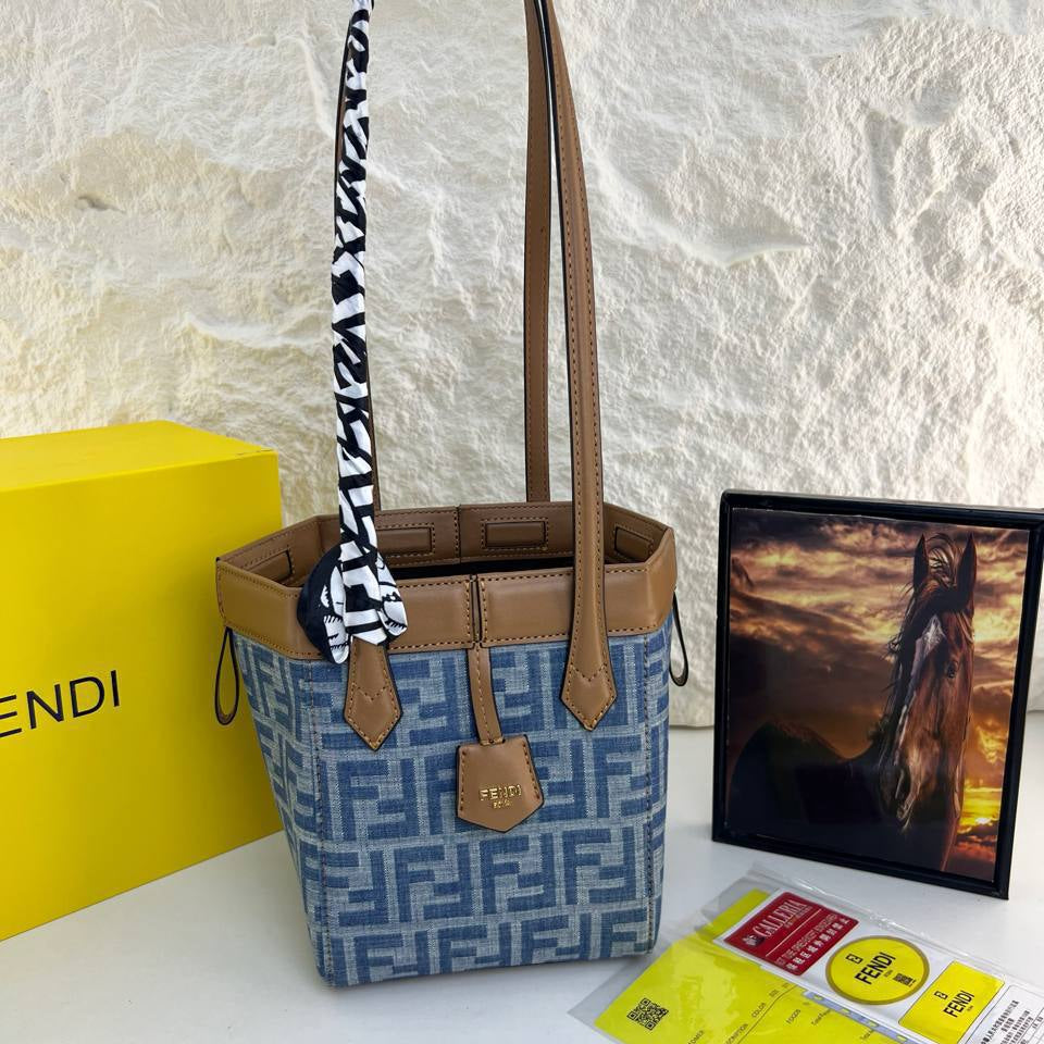 Fendi Monogram Denim and Leather Tote Bag