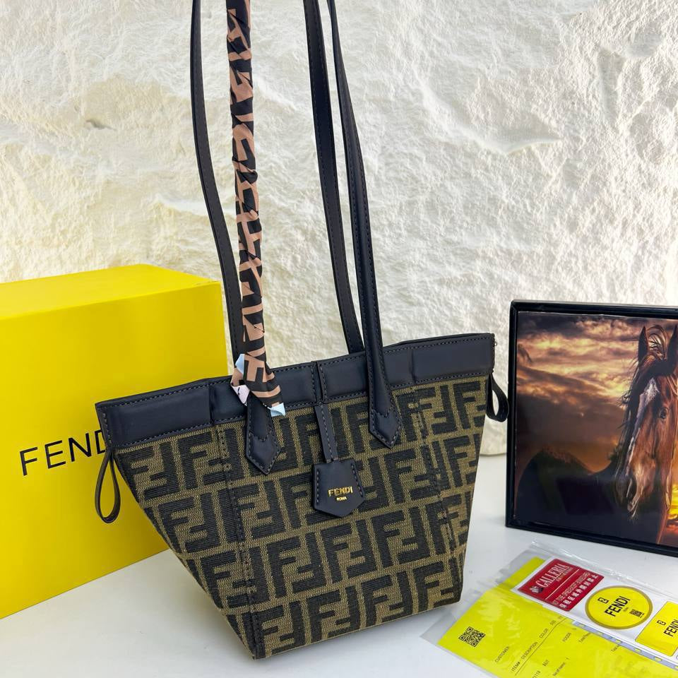 Fendi Monogram Denim and Leather Tote Bag