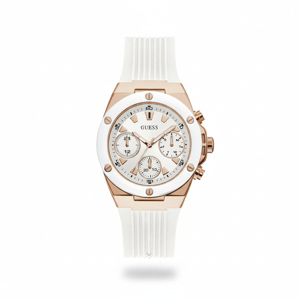 Guess Rose Gold and Blue Chronograph Silicone Watch