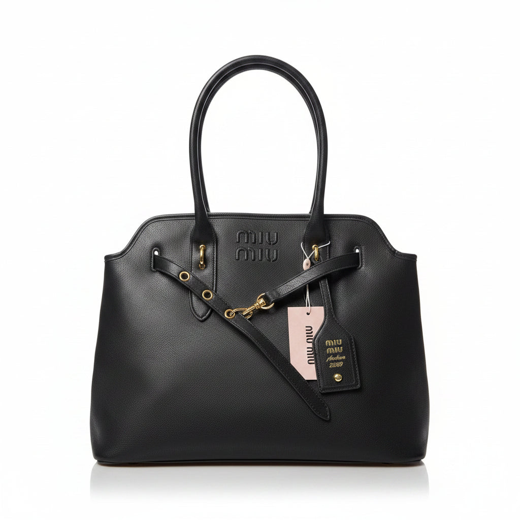 Miu Miu Archive 2009 Black Tote with Gold Tone Hardware