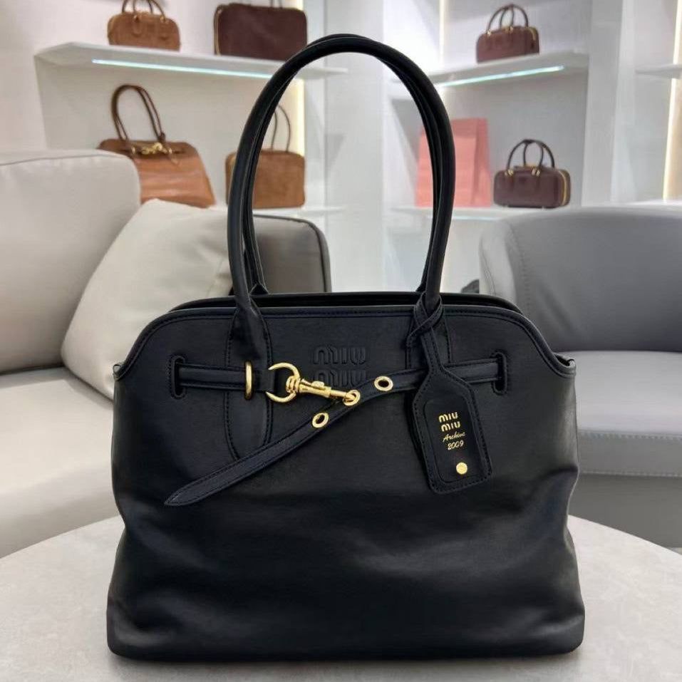 Miu Miu Archive 2009 Black Tote with Gold Tone Hardware