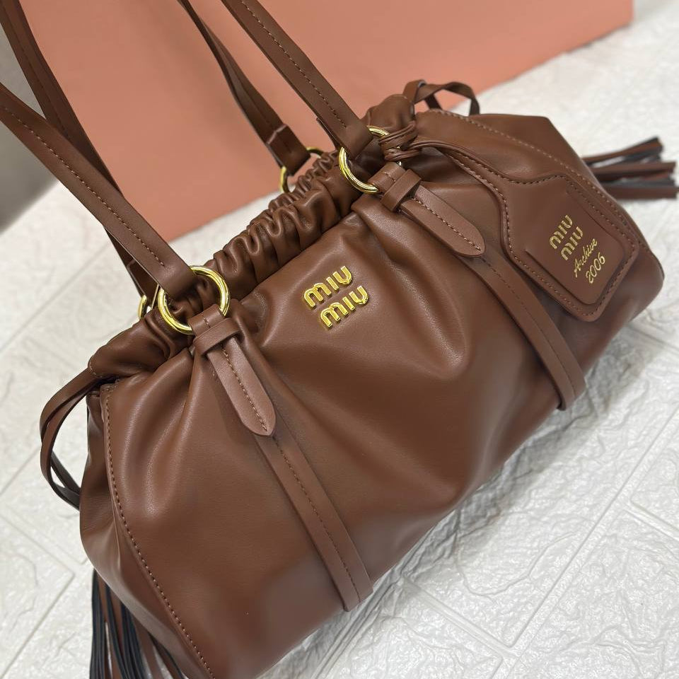 Miu Miu Archive 2006 Ruched Shoulder Bag with Gold Tone Hardware