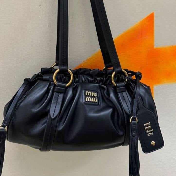 Miu Miu Archive 2006 Ruched Shoulder Bag with Gold Tone Hardware