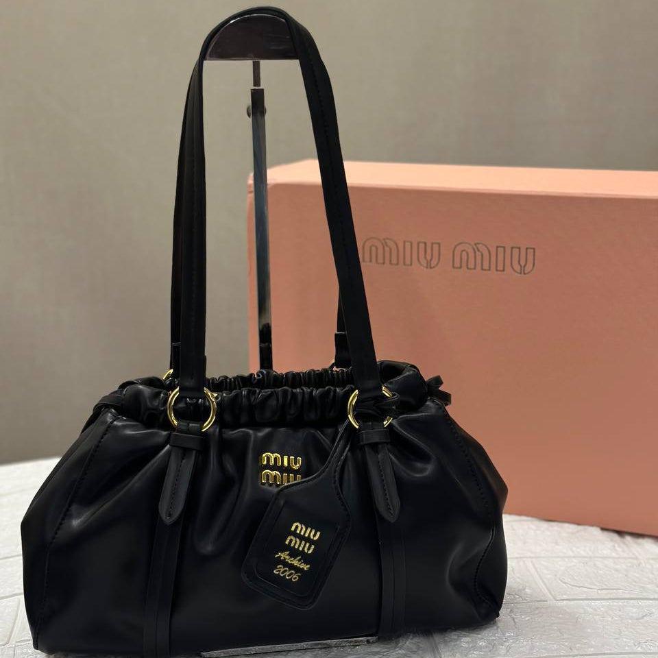 Miu Miu Archive 2006 Ruched Shoulder Bag with Gold Tone Hardware