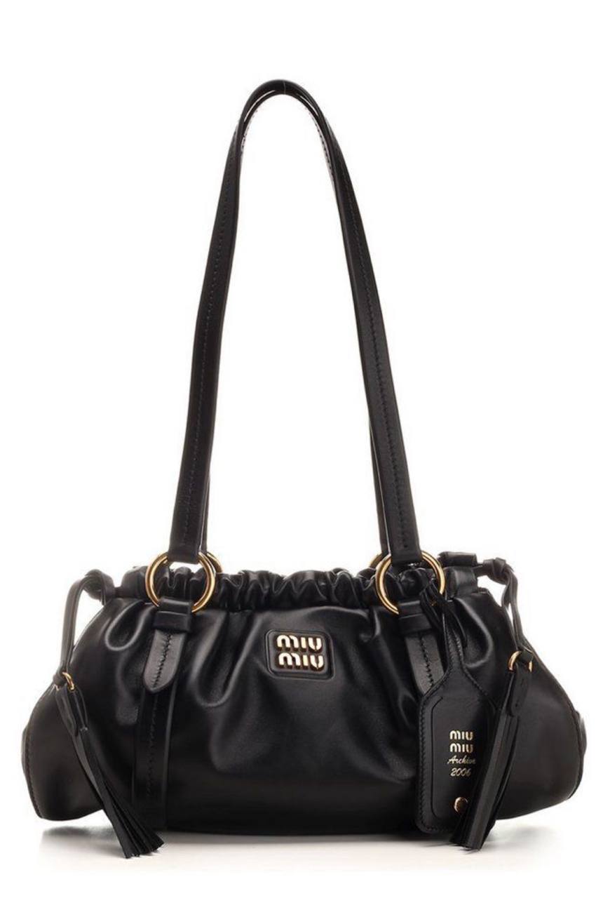Miu Miu Archive 2006 Ruched Shoulder Bag with Gold Tone Hardware