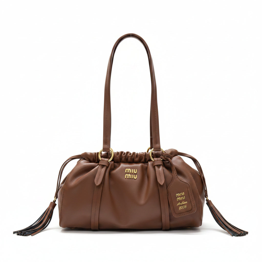Miu Miu Archive 2006 Ruched Shoulder Bag with Gold Tone Hardware