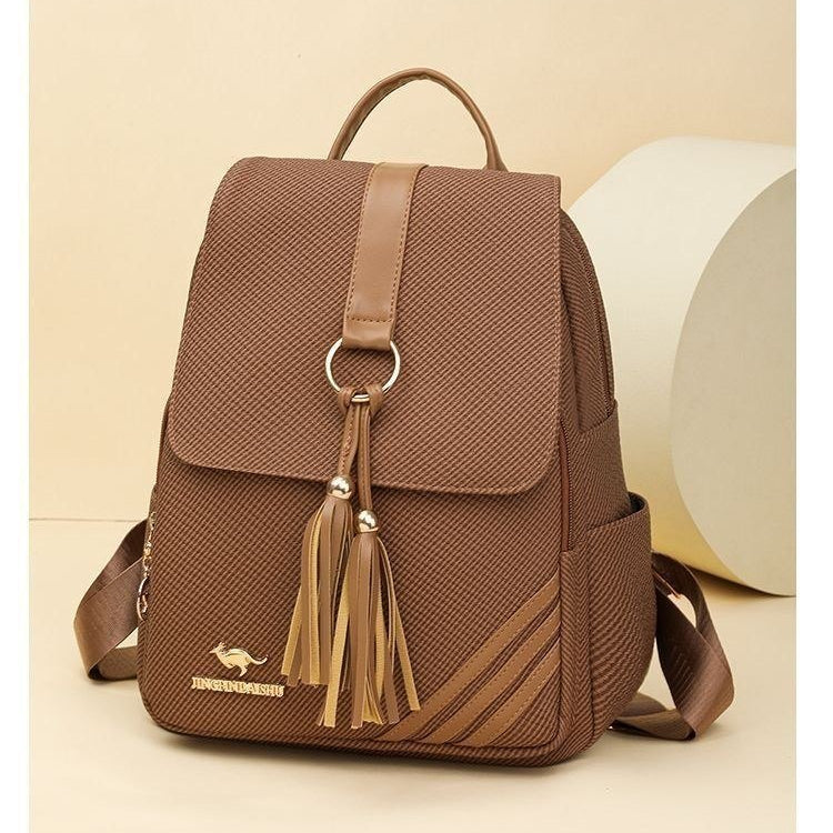 Jingpindaishu Tassel Accent PU Leather Versatile Backpack