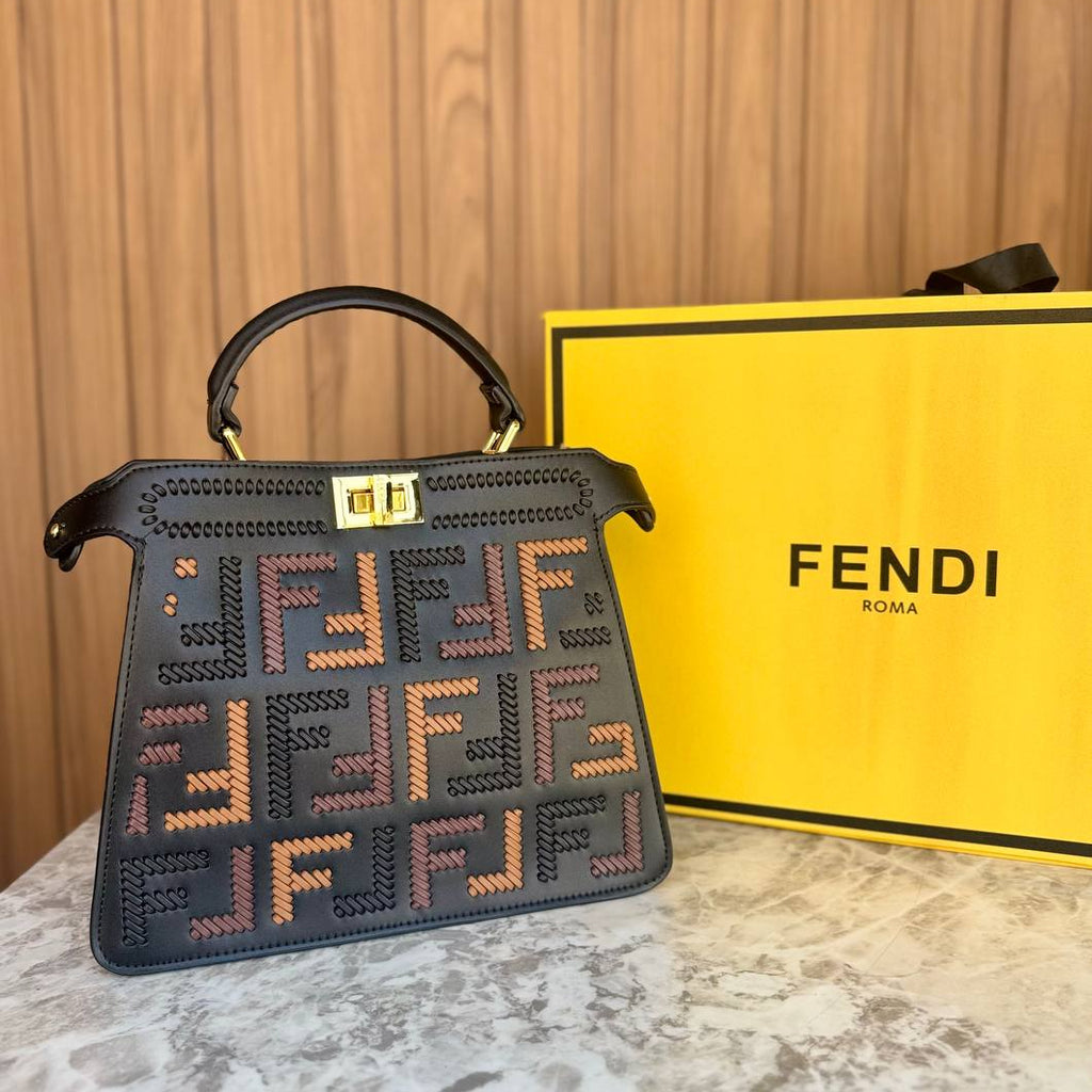 Fendi Roma Signature Logo Pattern Top Handle Handbag