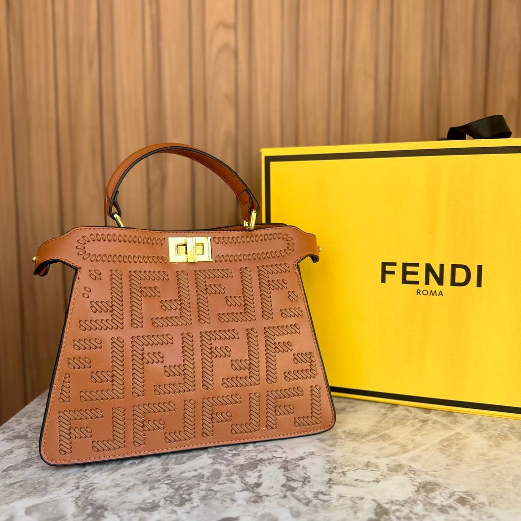 Fendi Roma Signature Logo Pattern Top Handle Handbag